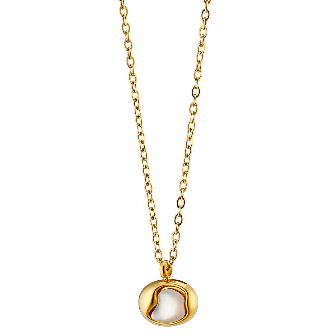 Κολίε Από Ατσάλι Επιχρυσωμένο 24Κ Με Μαργαριτάρι AS13814