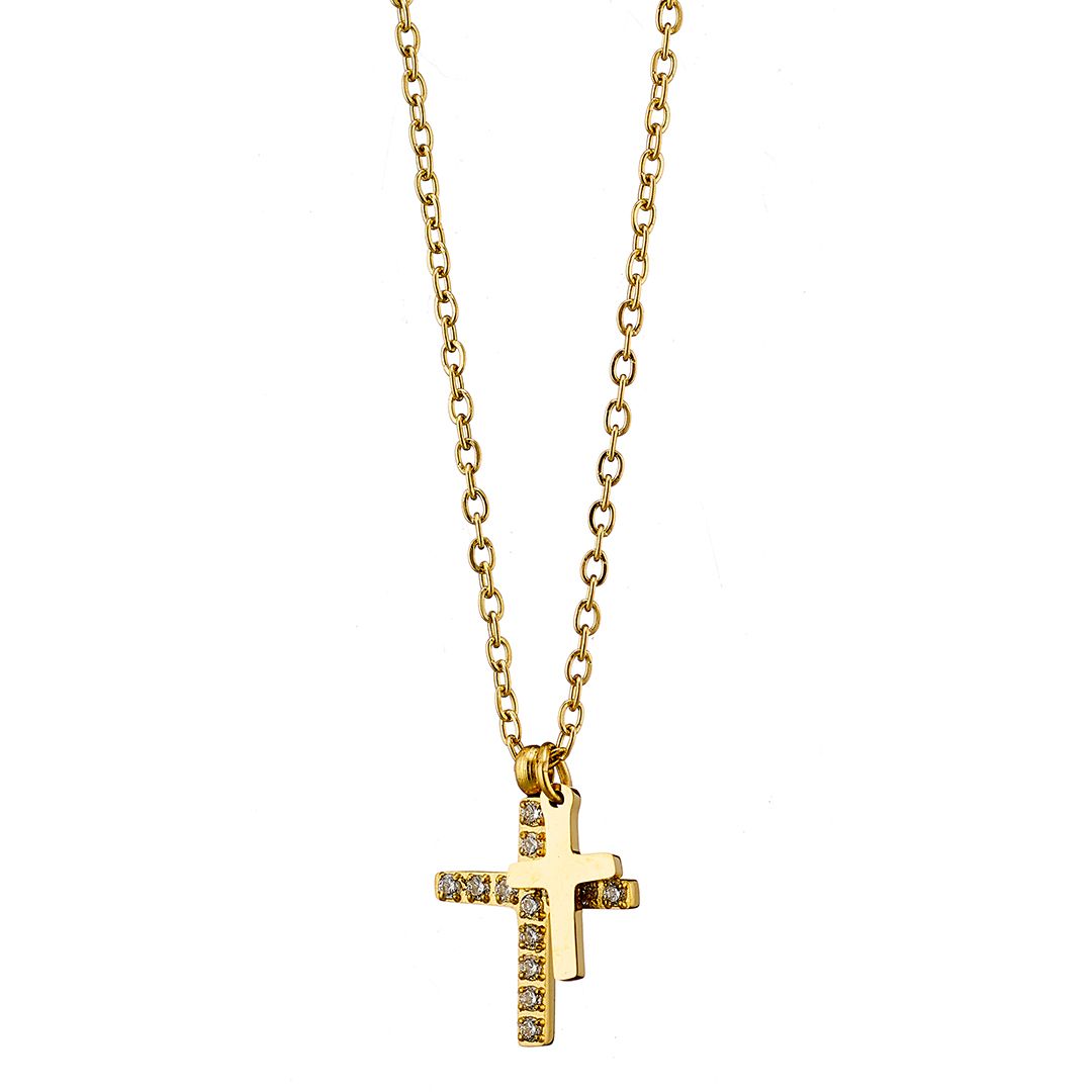 Κολίε Από Ατσάλι Επιχρυσωμένο 24Κ Με Σταυρό AS13851