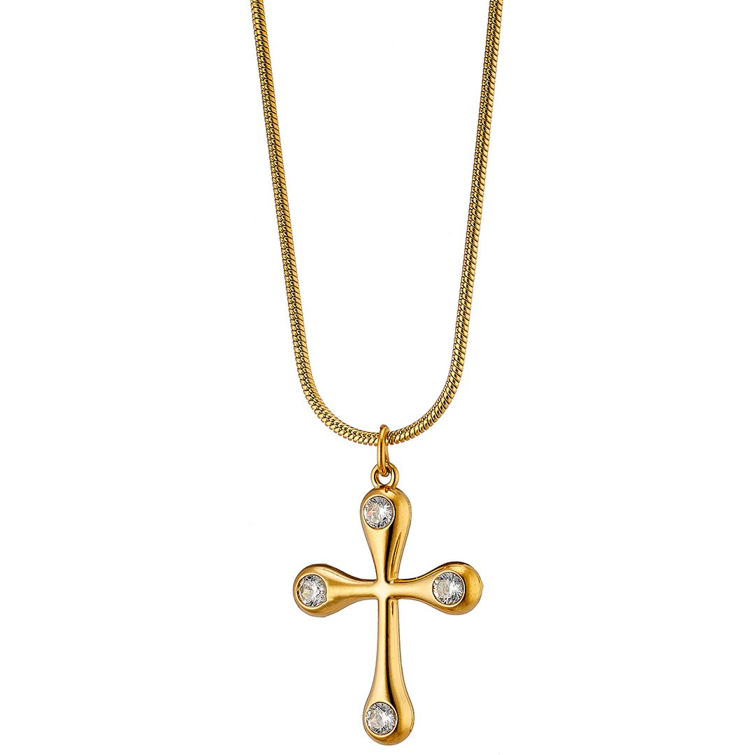 Κολίε Από Ατσάλι Επιχρυσωμένο 24Κ Με Σταυρό AS13853