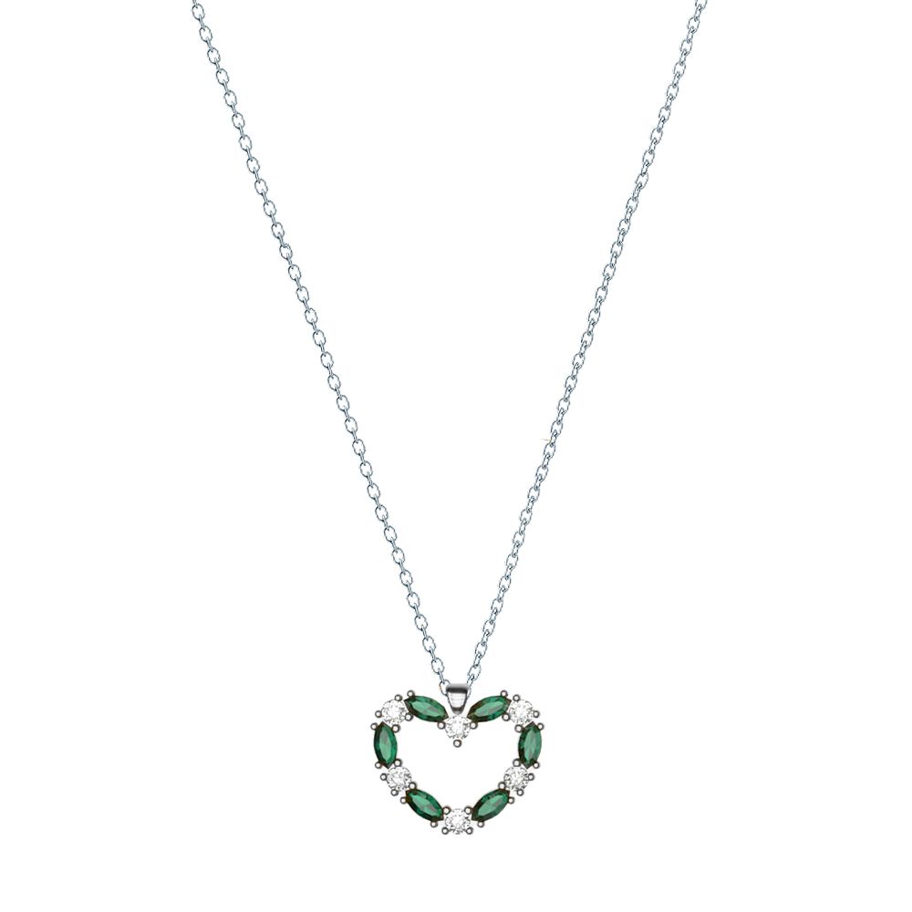 Κολιέ Από Ασήμι 925 Με Καρδιά Swarovski Πράσινη EX15403