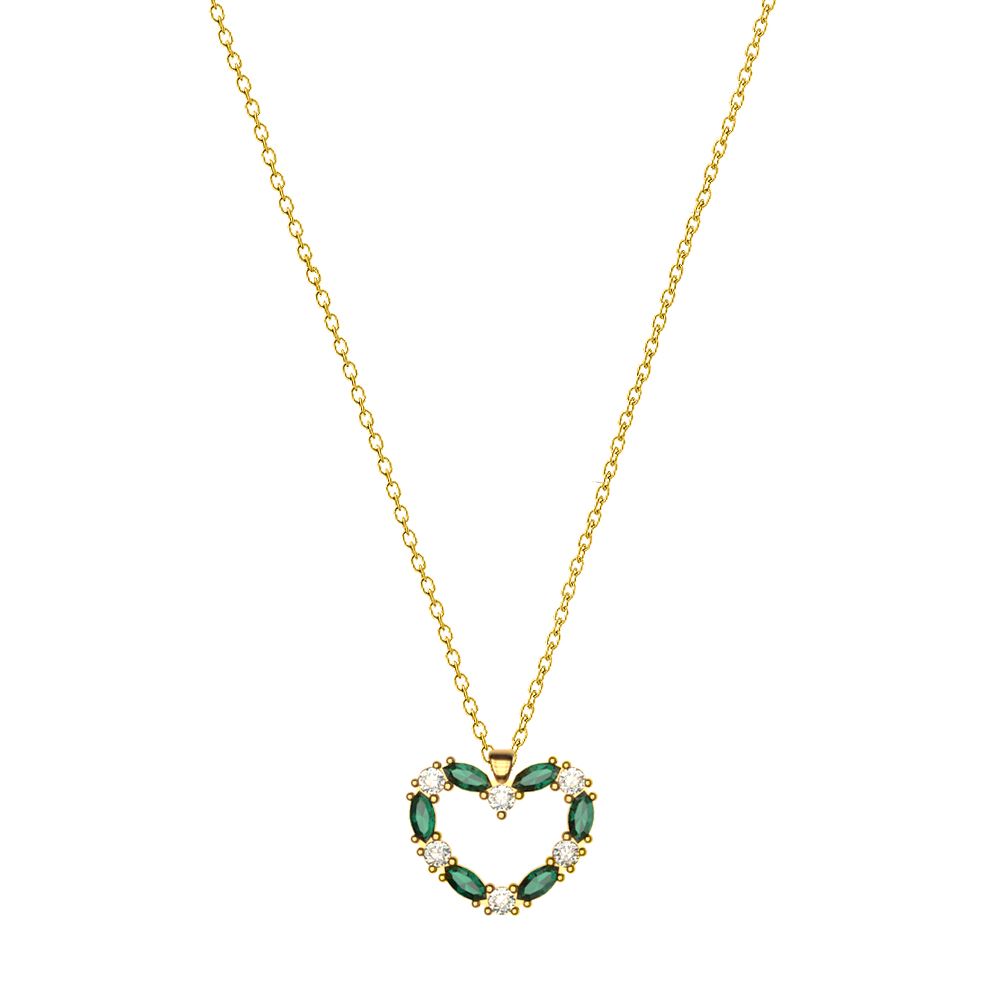 Κολιέ Από Ασήμι 925 Επιχρυσωμένο Με Καρδιά Swarovski Πράσινη EX15404