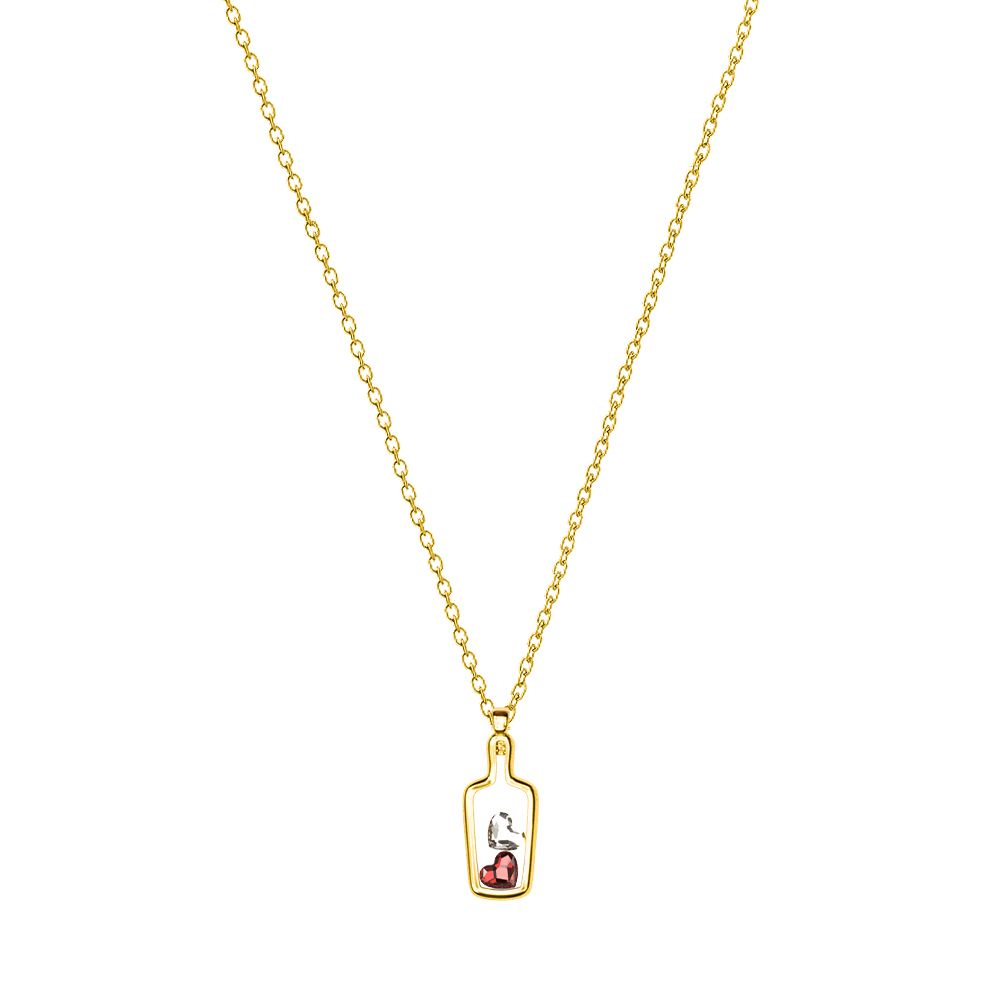 Κολιέ Από Ασήμι 925 Επιχρυσωμένο Με Καρδιές Swarovski Κόκκινες EX15410