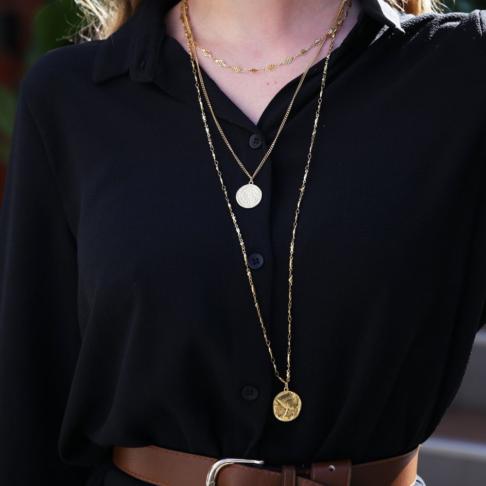 Κολιέ Από Ανοξείδωτο Ατσάλι Και Ορείχαλκο Επιχρυσωμένο Με Δίσκο Της Φαιστού AA15584