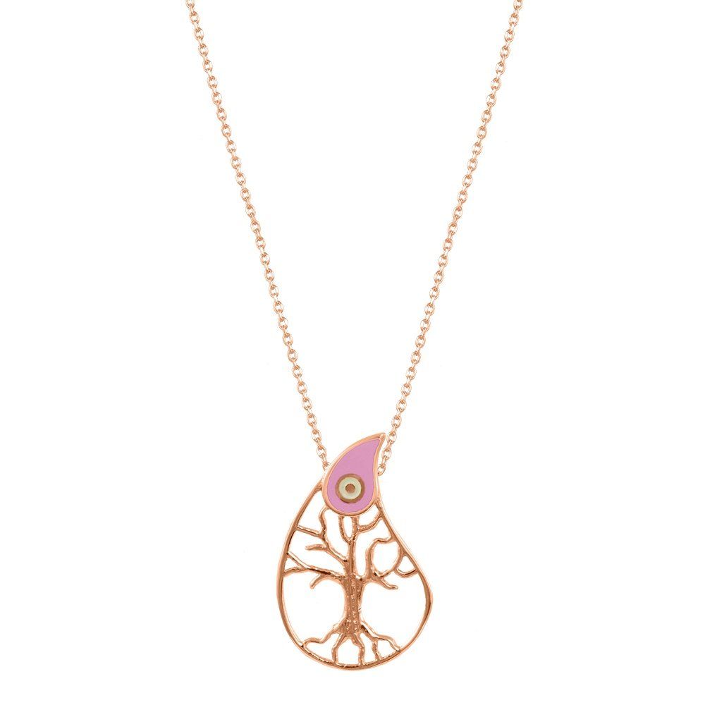 Κολιέ Από Ασήμι 925 Ροζ Επιχρυσωμένο Δέντρο της Ζωής Με Ματάκι EX18430