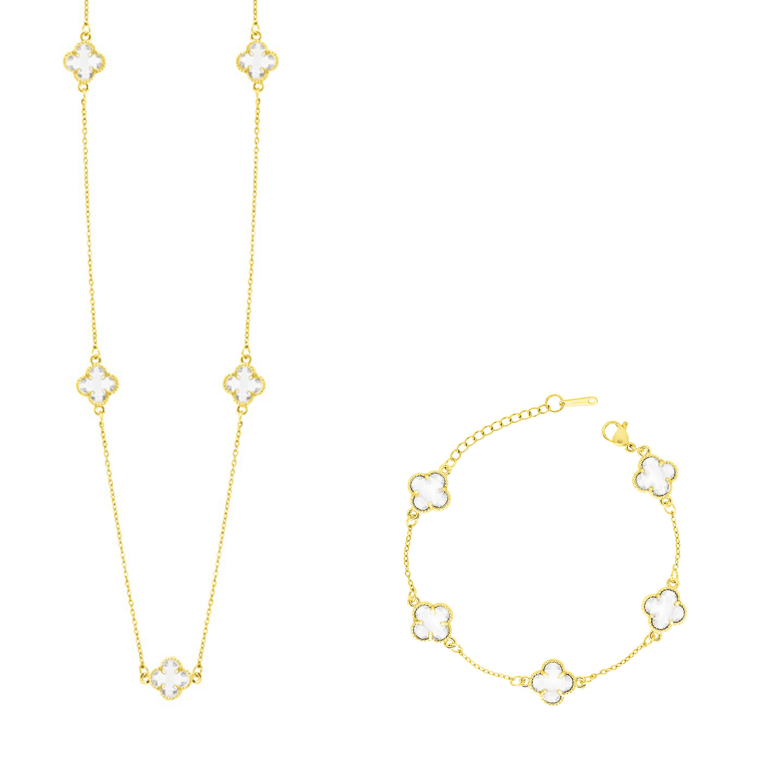 Σετ Λουλούδι Clover Crystal Διπλής Όψης Διάφανο Από Ατσάλι Επιχρυσωμένο MI13689