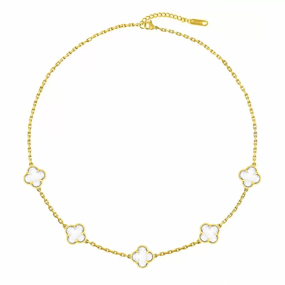 Κολιέ Λουλούδι Clover Crystal Διάφανο Διπλής Όψης Από Ατσάλι Επιχρυσωμένο MI11940