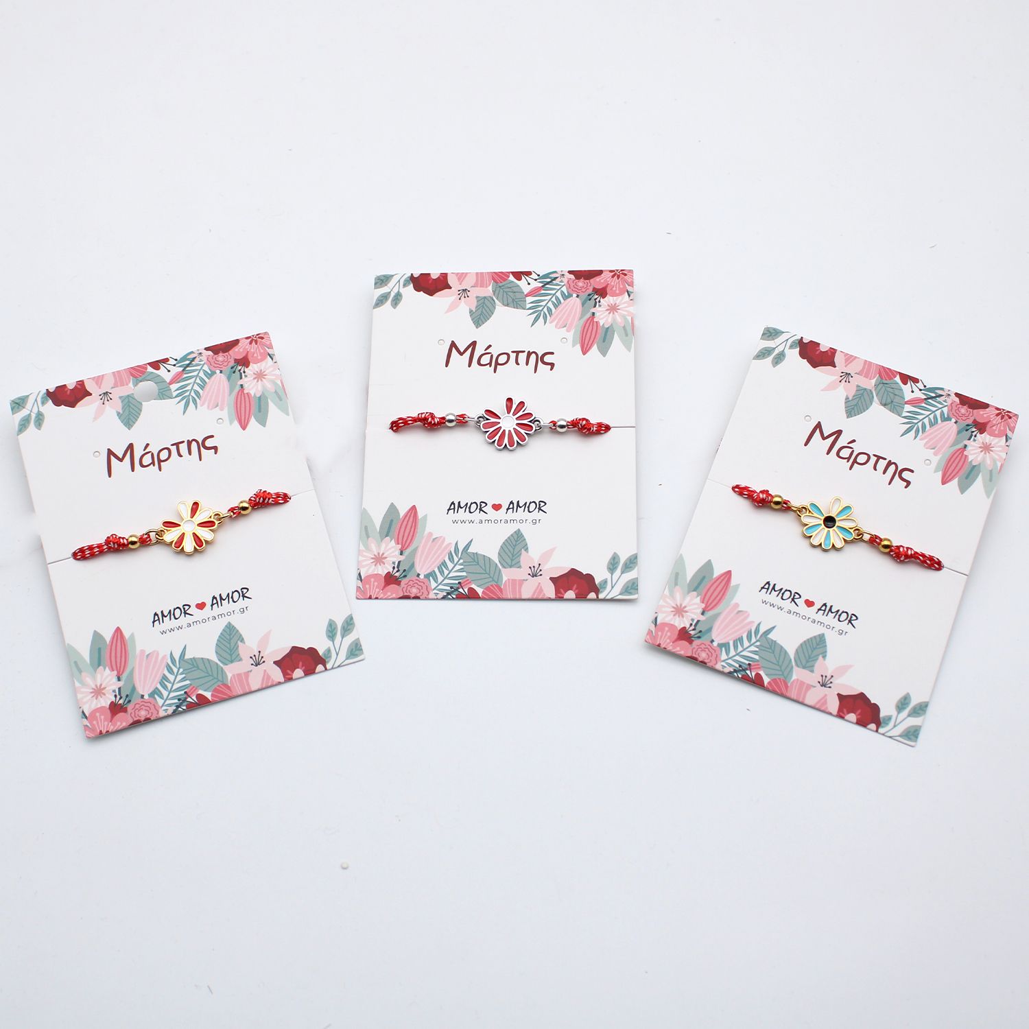 Βραχιόλι Μαρτάκι Με Μαργαρίτα Ασημί - Κόκκινη AA21026