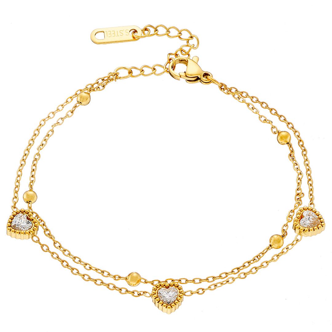 Βραχιόλι Από Ατσάλι Επιχρυσωμένο 24Κ Με Καρδιές AS21484