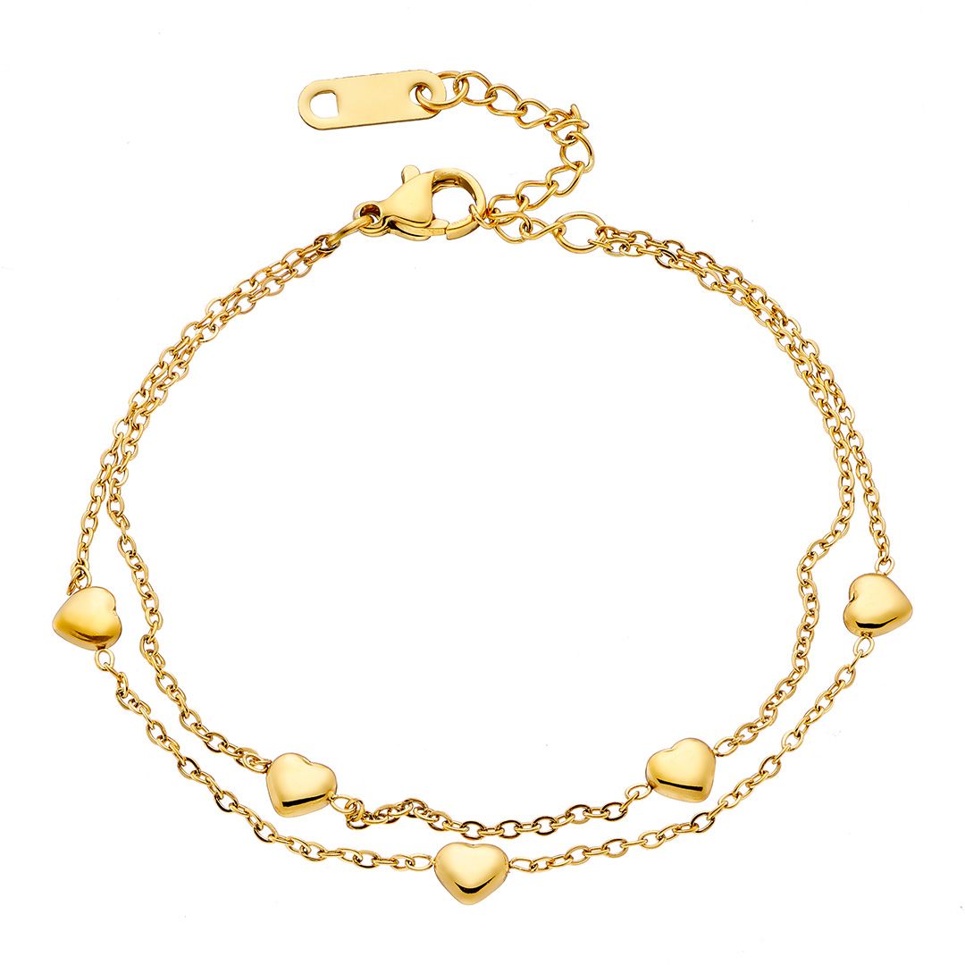 Βραχιόλι Από Ατσάλι Επιχρυσωμένο 24Κ Με Καρδιές AS21486