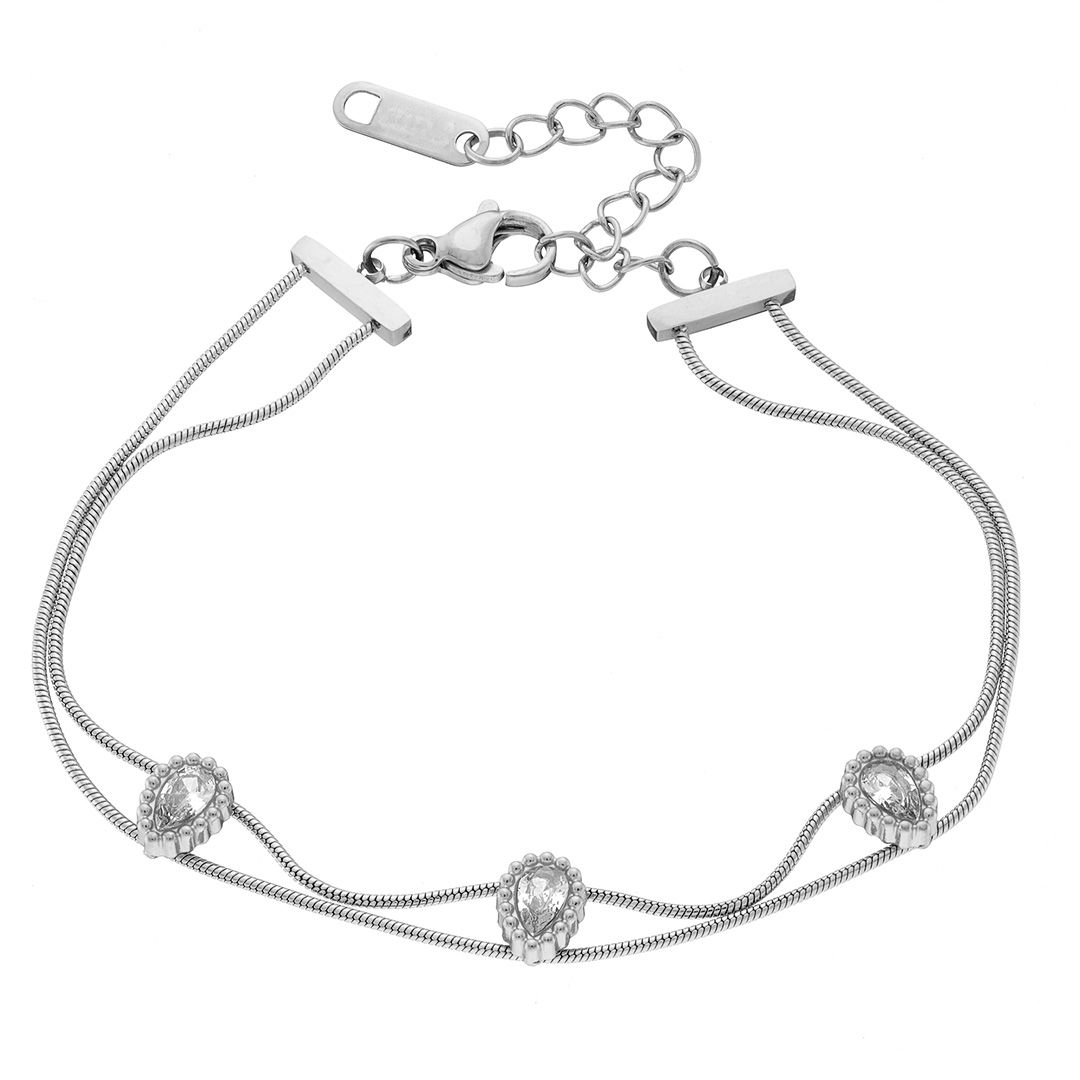 Βραχιόλι Από Ατσάλι Με Δάκρυ Από Κρύσταλλο ΑS21505