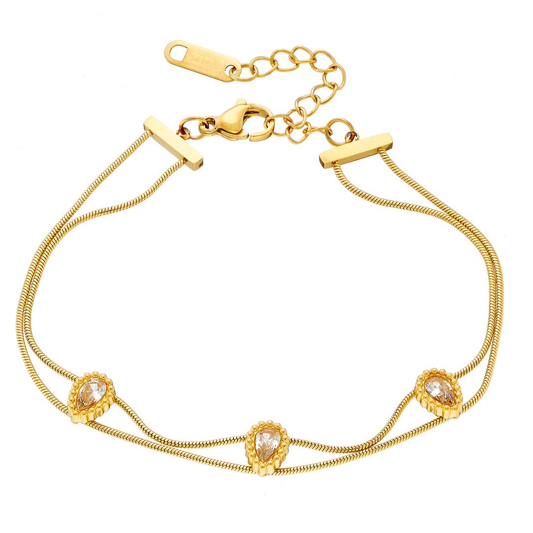 Βραχιόλι Από Ατσάλι Επιχρυσωμένο 24Κ Με Δάκρυ Από Κρύσταλλο AS21506
