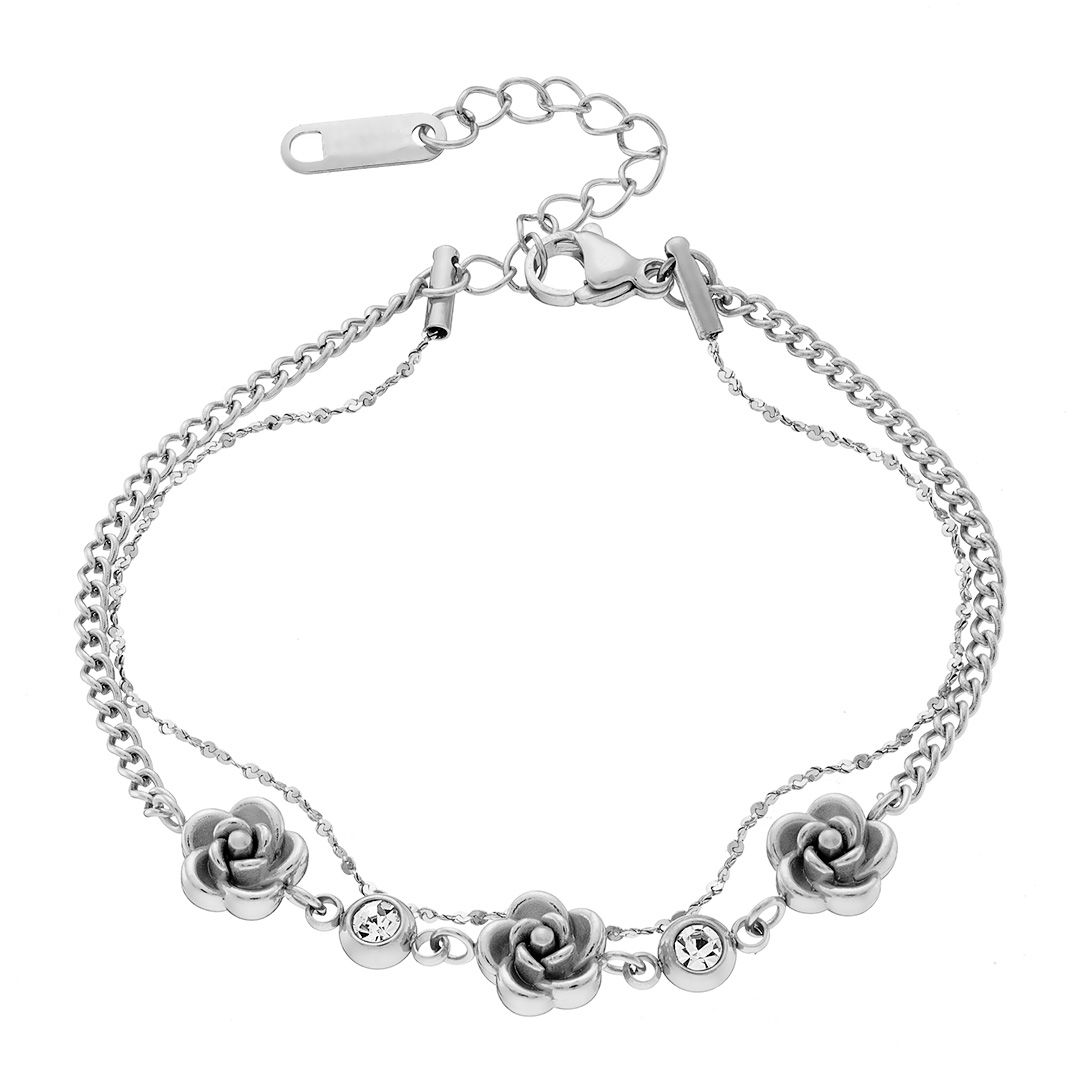 Βραχιόλι Από Ατσάλι Με Τριαντάφυλλα AS21509