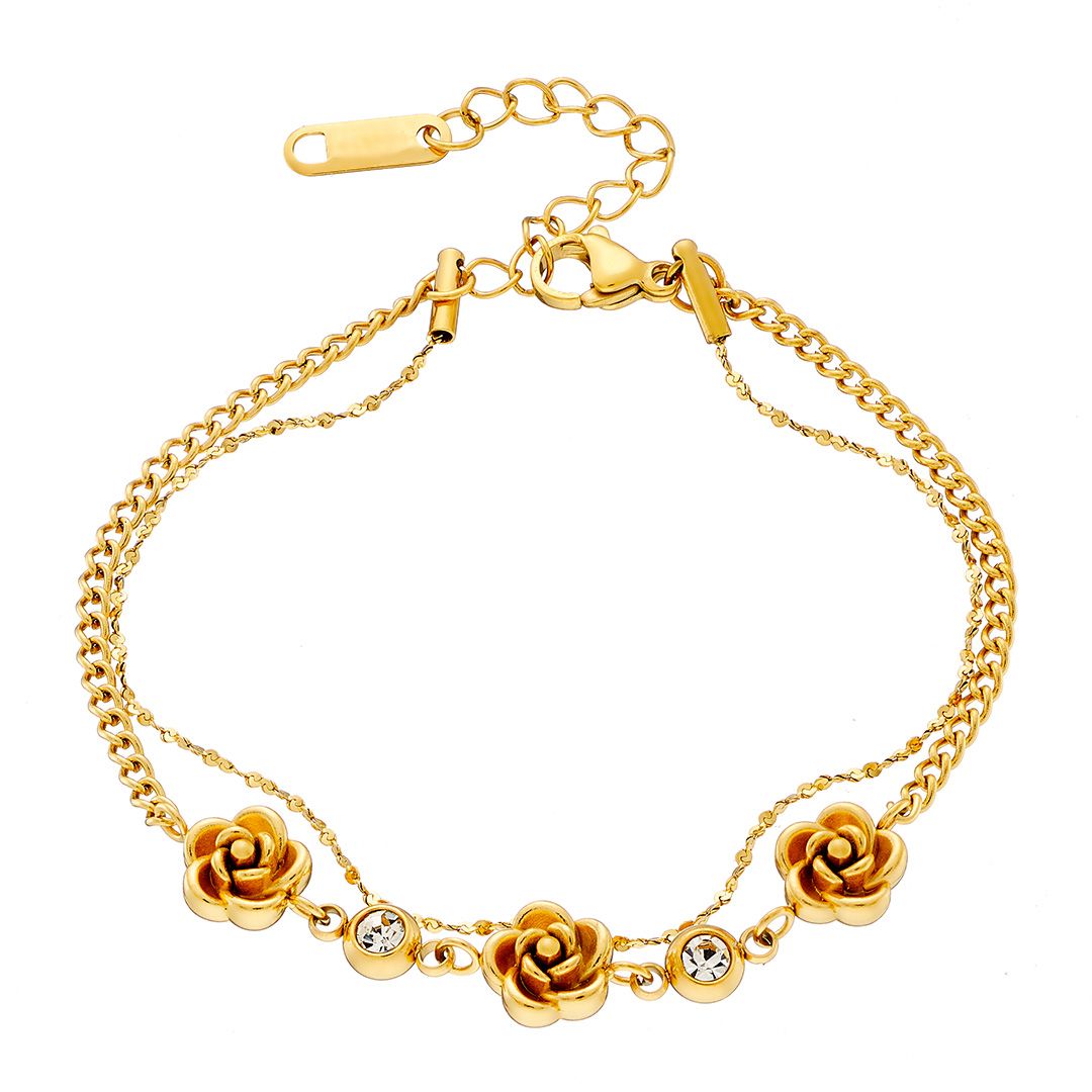 Βραχιόλι Από Ατσάλι Επιχρυσωμένο 24Κ Με Τριαντάφυλλα AS21510