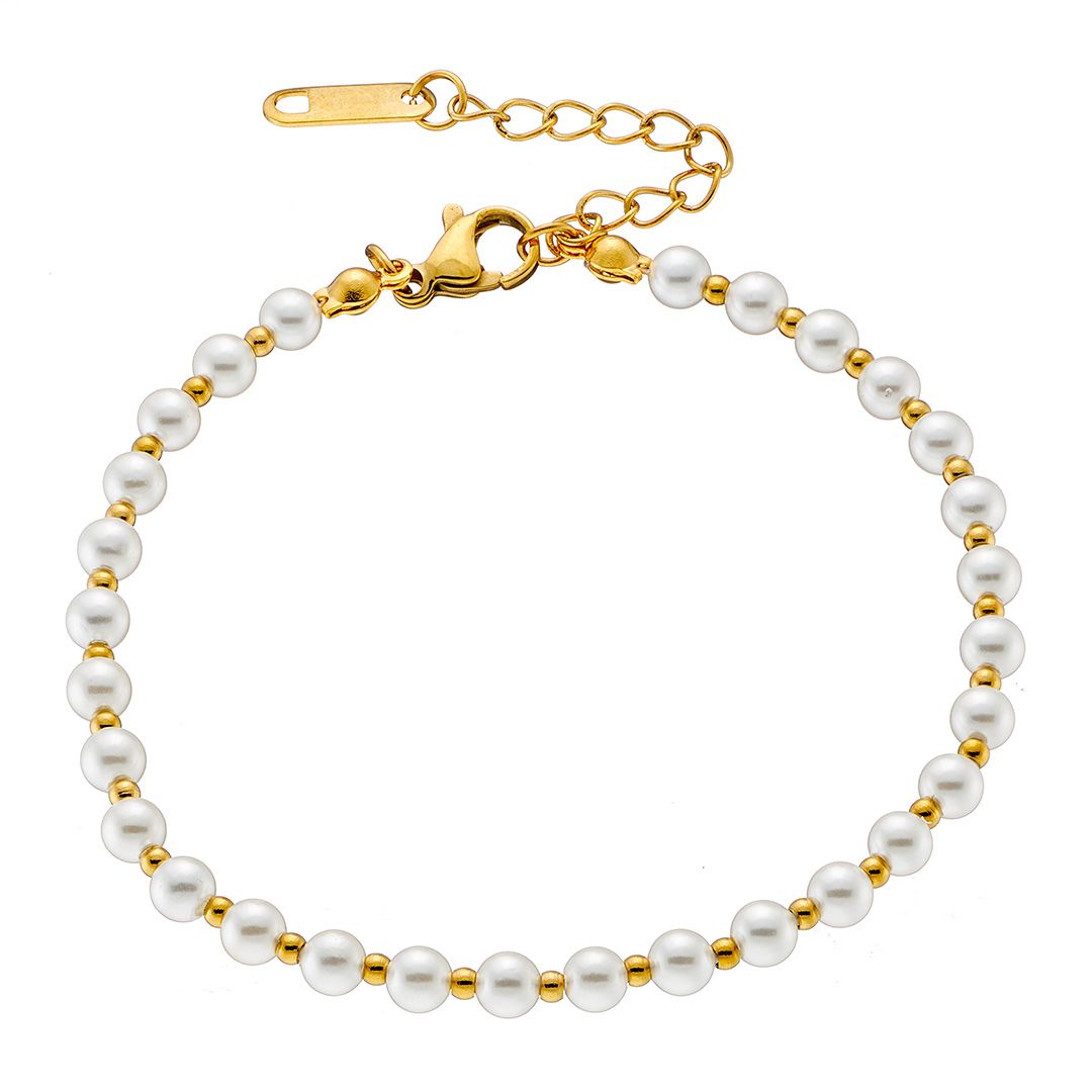 Βραχιόλι Από Ατσάλι Επιχρυσωμένο 24Κ Με Μαργαριτάρια AS21512