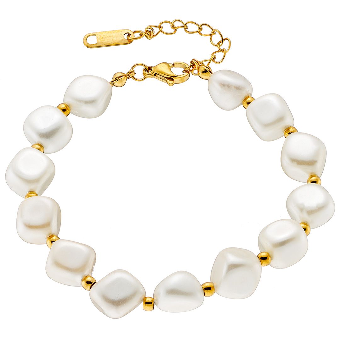 Βραχιόλι Από Ατσάλι Επιχρυσωμένο 24Κ Με Μαργαριτάρια AS21516