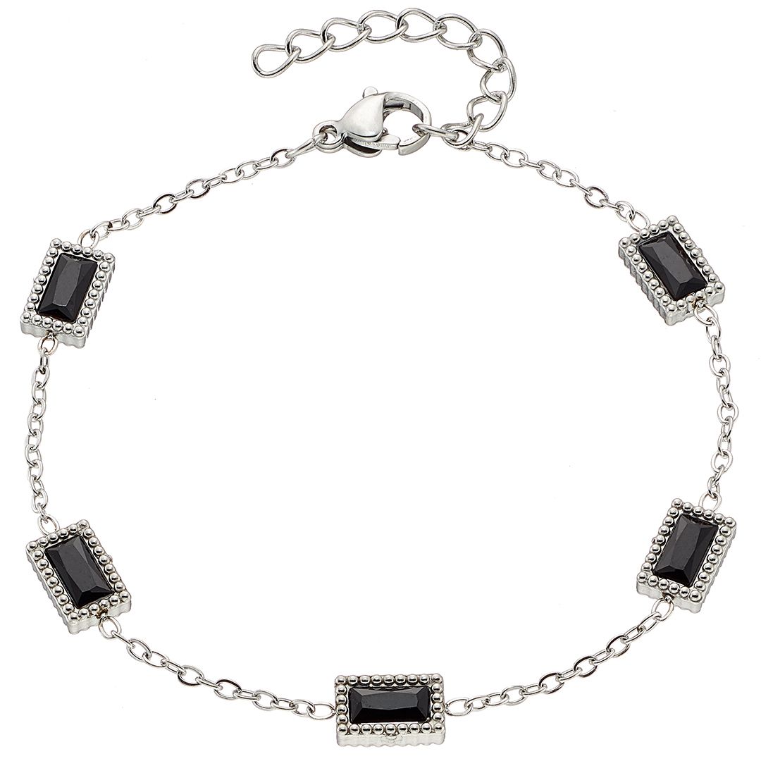 Βραχιόλι Από Ατσάλι Με Κρύσταλλα Μαύρα ΑS21523