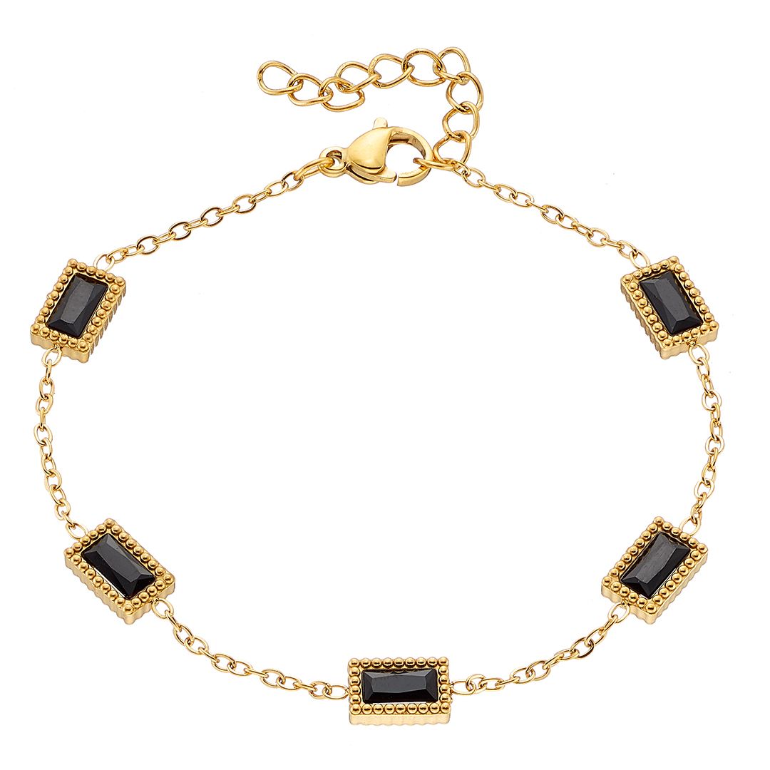 Βραχιόλι Από Ατσάλι Επιχρυσωμένο 24Κ Με Κρύσταλλα Μαύρα ΑS21524