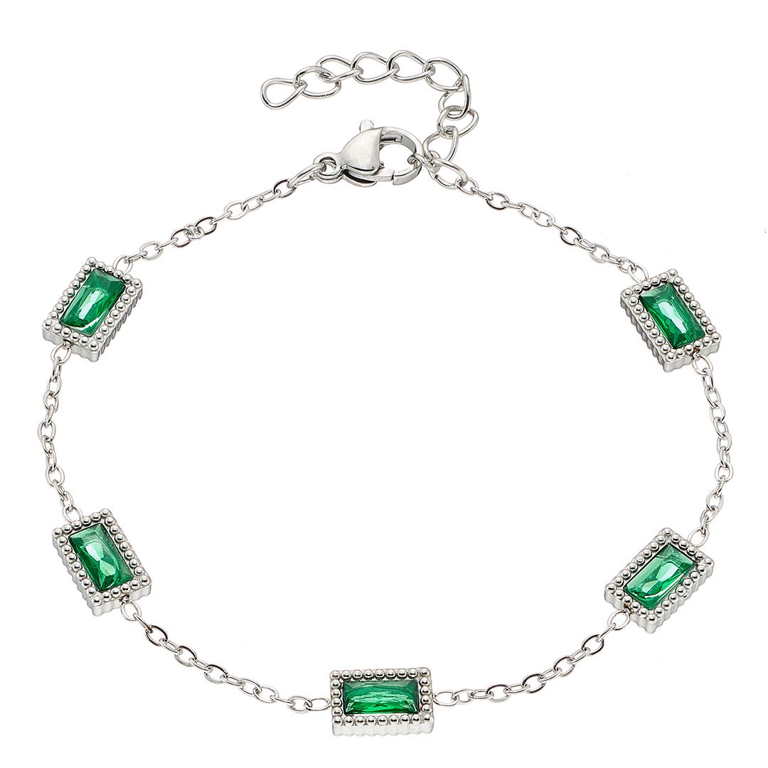 Βραχιόλι Από Ατσάλι Με Κρύσταλλα Πράσινα ΑS21525