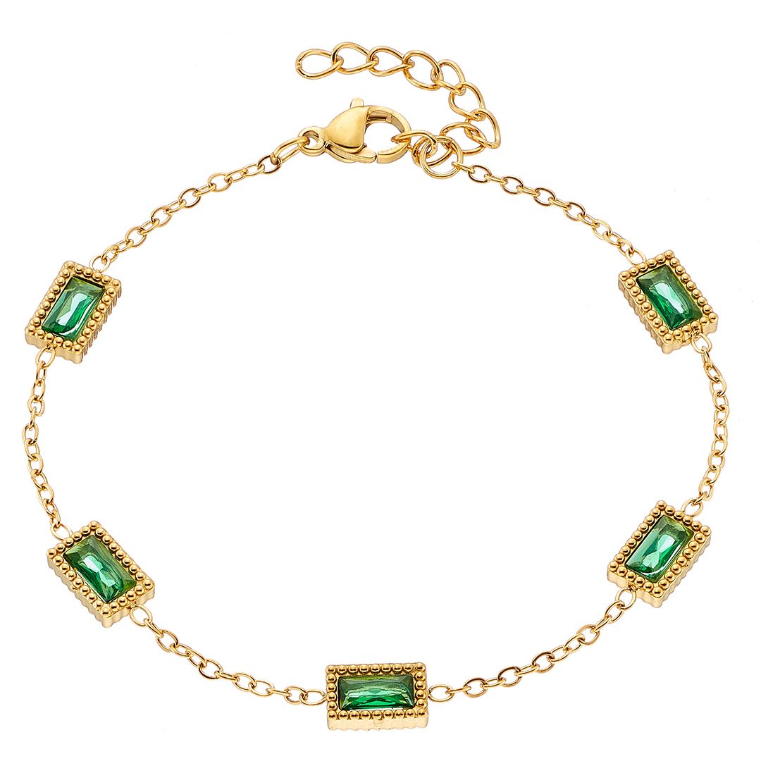 Βραχιόλι Από Ατσάλι Επιχρυσωμένο 24Κ Με Κρύσταλλα Πράσινα ΑS21526