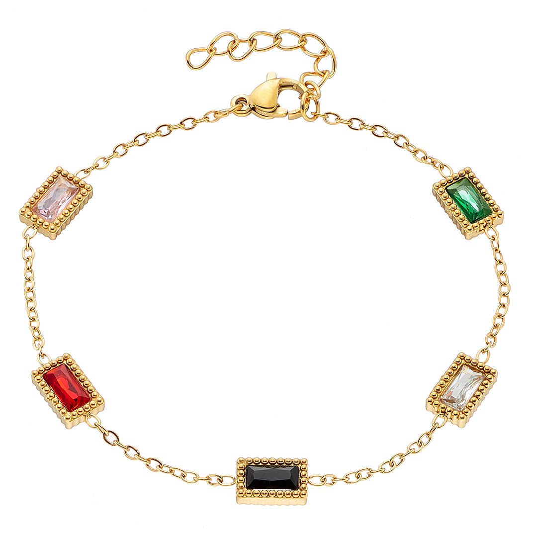 Βραχιόλι Από Ατσάλι Επιχρυσωμένο 24Κ Με Κρύσταλλα Πολύχρωμα ΑS21528