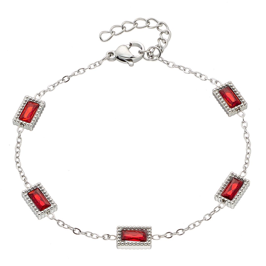 Βραχιόλι Από Ατσάλι Με Κρύσταλλα Κόκκινα ΑS21529