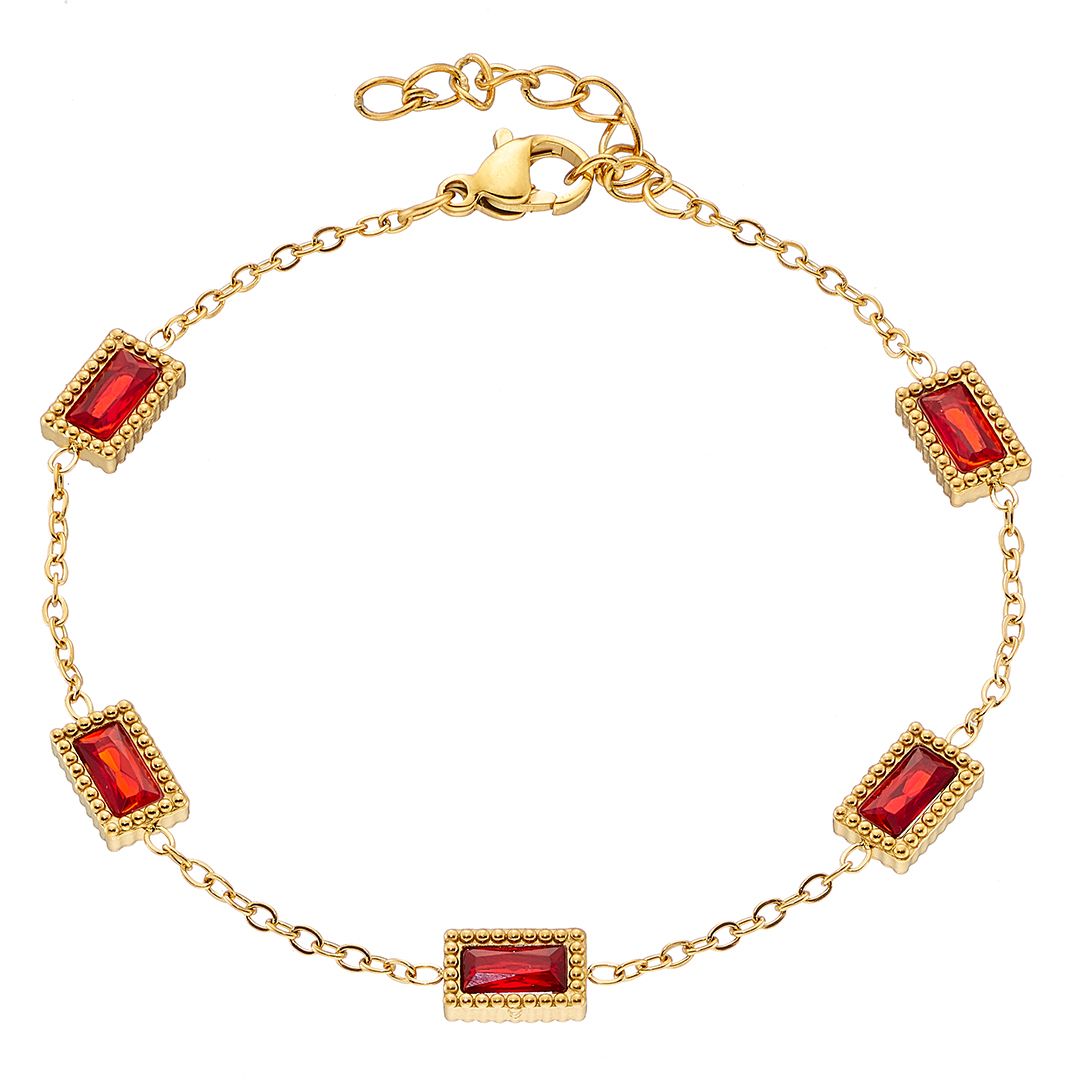 Βραχιόλι Από Ατσάλι Επιχρυσωμένο 24Κ Με Κρύσταλλα Κόκκινα ΑS21530