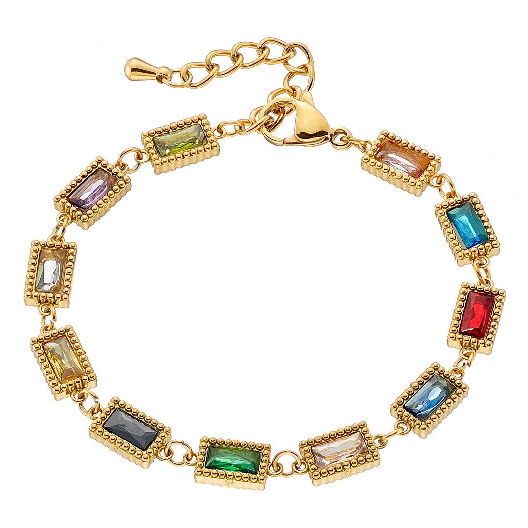 Βραχιόλι Από Ατσάλι Επιχρυσωμένο 24Κ Με Κρύσταλλα Πολύχρωμα ΑS21531