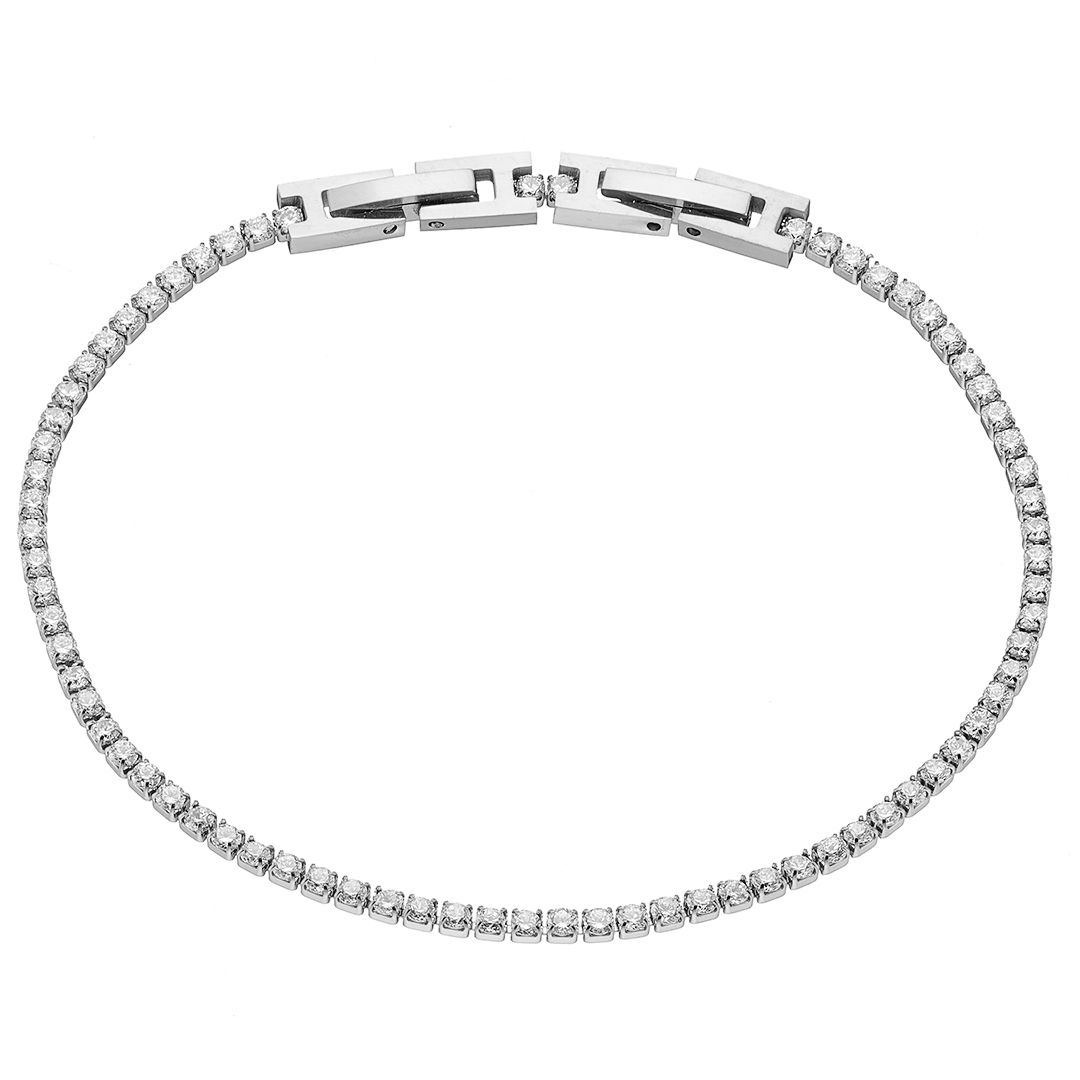 Βραχιόλι Ριβιέρα 2mm Από Ατσάλι Με Κρύσταλλα Λευκά ΑS21532