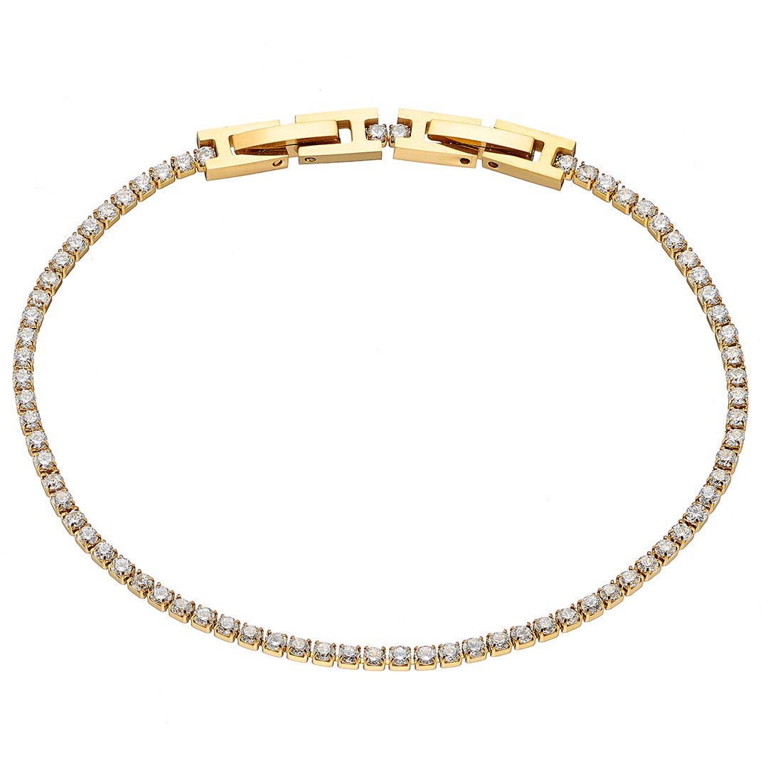 Βραχιόλι Ριβιέρα 2mm Από Ατσάλι Επιχρυσωμένο 24Κ Με Κρύσταλλα Λευκά ΑS21533