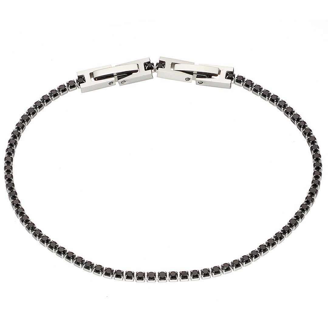 Βραχιόλι Ριβιέρα 2mm Από Ατσάλι Με Κρύσταλλα Μαύρα ΑS21534