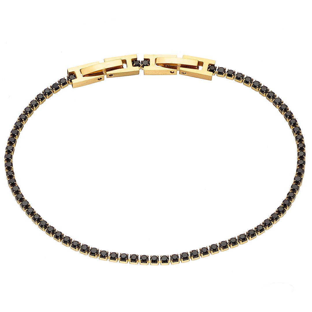 Βραχιόλι Ριβιέρα 2mm Από Ατσάλι Επιχρυσωμένο 24Κ Με Κρύσταλλα Μάυρα ΑS21535