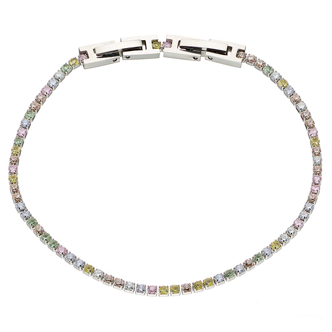 Βραχιόλι Ριβιέρα 2mm Από Ατσάλι Με Κρύσταλλα Πολύχρωμα ΑS21536