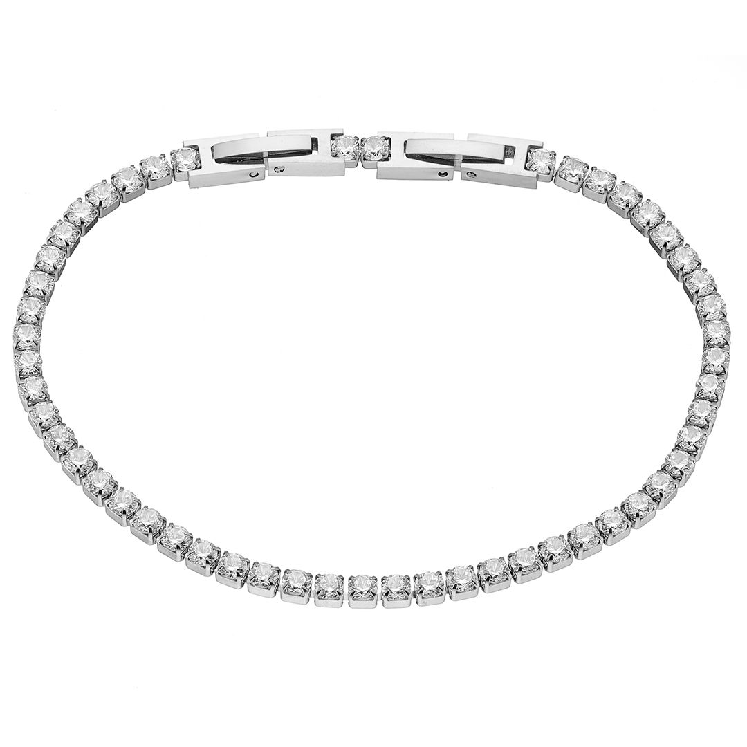 Βραχιόλι Ριβιέρα 3mm Από Ατσάλι Με Κρύσταλλα Λευκά ΑS21538