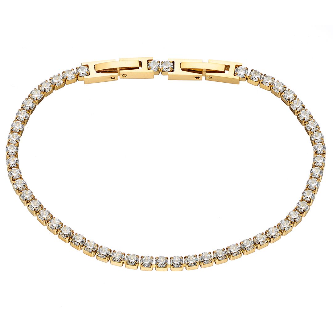 Βραχιόλι Ριβιέρα 3mm Από Ατσάλι Επιχρυσωμένο 24Κ Με Κρύσταλλα Λευκά ΑS21539