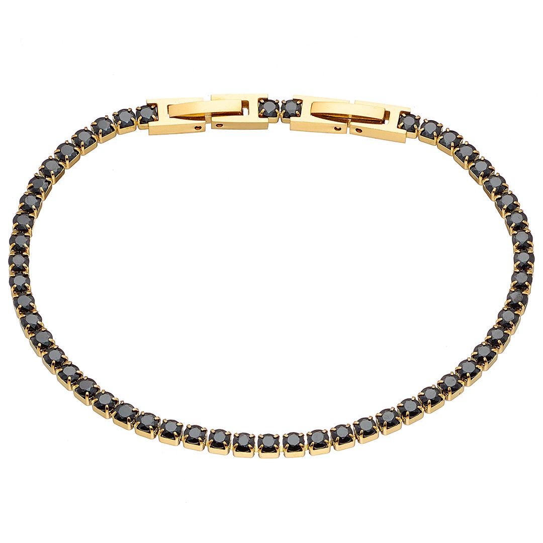 Βραχιόλι Ριβιέρα 3mm Από Ατσάλι Επιχρυσωμένο 24Κ Με Κρύσταλλα Μαύρα ΑS21541