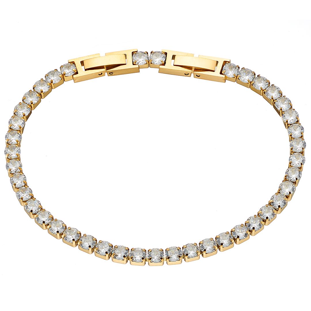 Βραχιόλι Ριβιέρα 4mm Από Ατσάλι Επιχρυσωμένο 24Κ Με Κρύσταλλα Λευκά ΑS21543