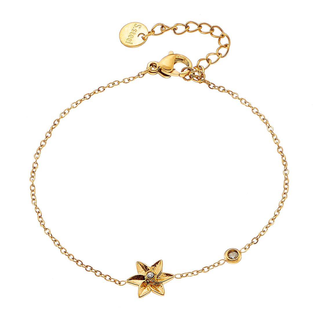 Βραχιόλι Από Ατσάλι Επιχρυσωμένο 24Κ Με Λουλούδι ΑS21547