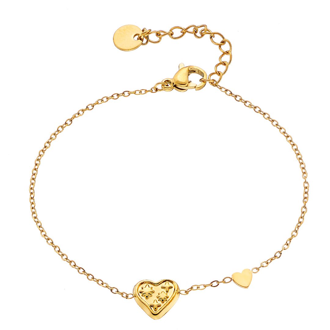 Βραχιόλι Από Ατσάλι Επιχρυσωμένο 24Κ Με Καρδιά ΑS21549