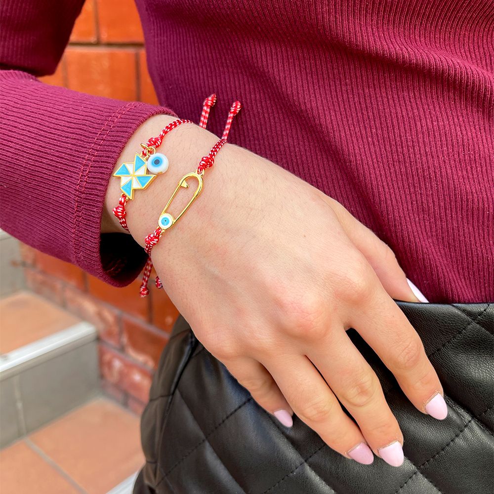 Βραχιόλι Μάρτης Από Κορδόνι Και Ορείχαλκο Επιχρυσωμένο Με Παραμάνα Και Ματάκι AA25018