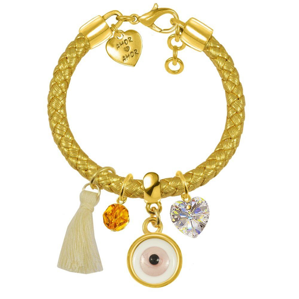 Βραχιόλι Δερμάτινο Με Swarovski Και Ματάκι Από Ορείχαλκο Επιχρυσωμένο AA26142