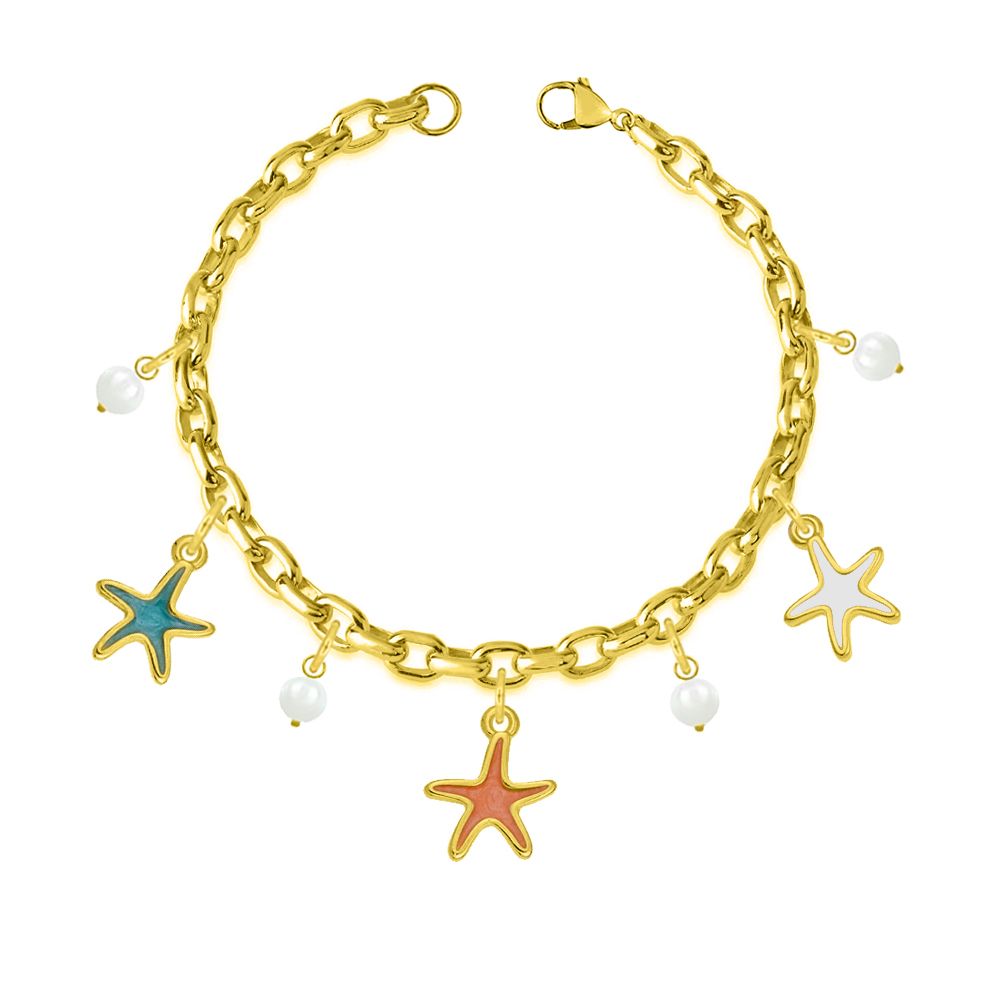 Βραχιόλι Από Ατσάλι Επιχρυσωμένο Με Αστερίες AA29703