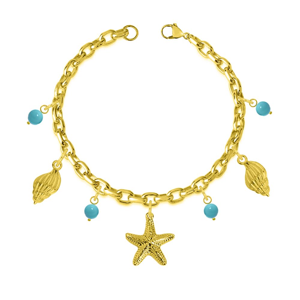 Βραχιόλι Από Ατσάλι Επιχρυσωμένο Με Κοχύλια Και Αστερία AA29705