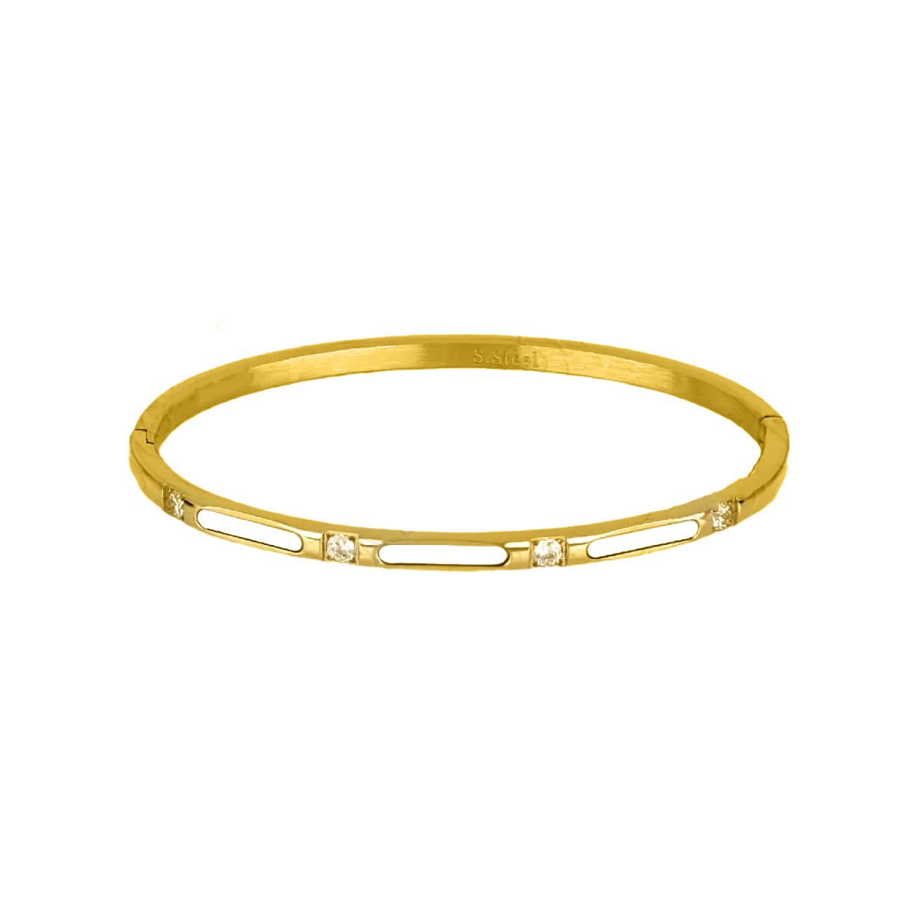 Βραχιόλι Βέργα Από Ατσάλι Επιχρυσωμένο Με Φίλντισι Και Ζιργκόν TU29772