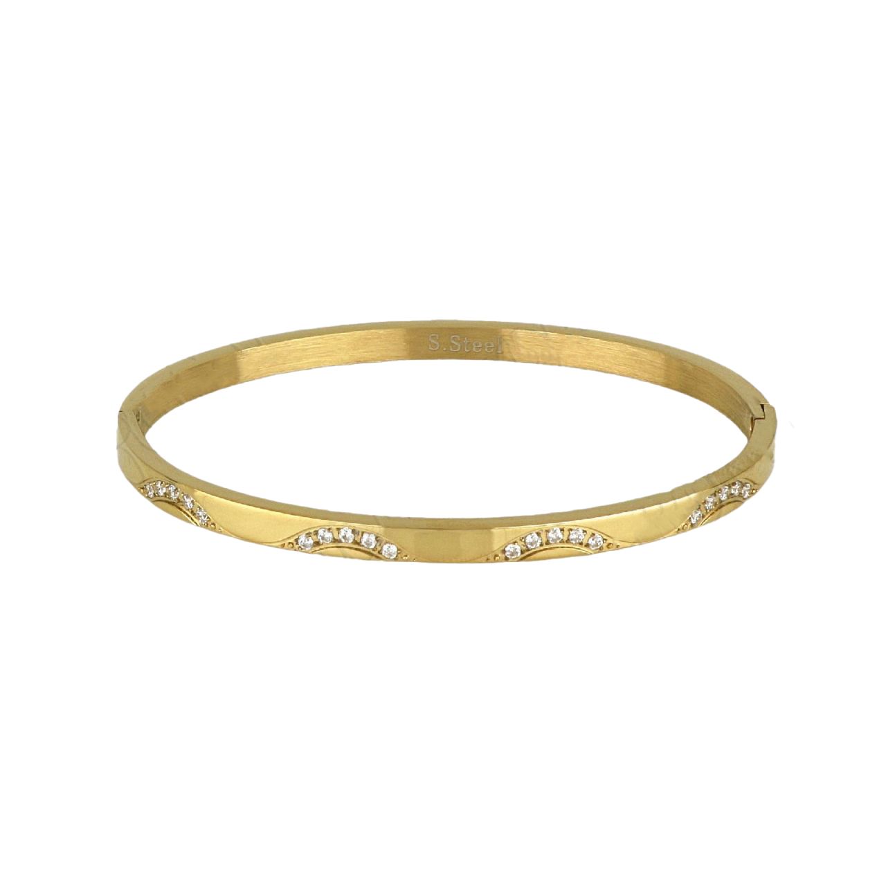 Βραχιόλι Βέργα Από Ατσάλι Επιχρυσωμένο Με Ζιργκόν TU29784