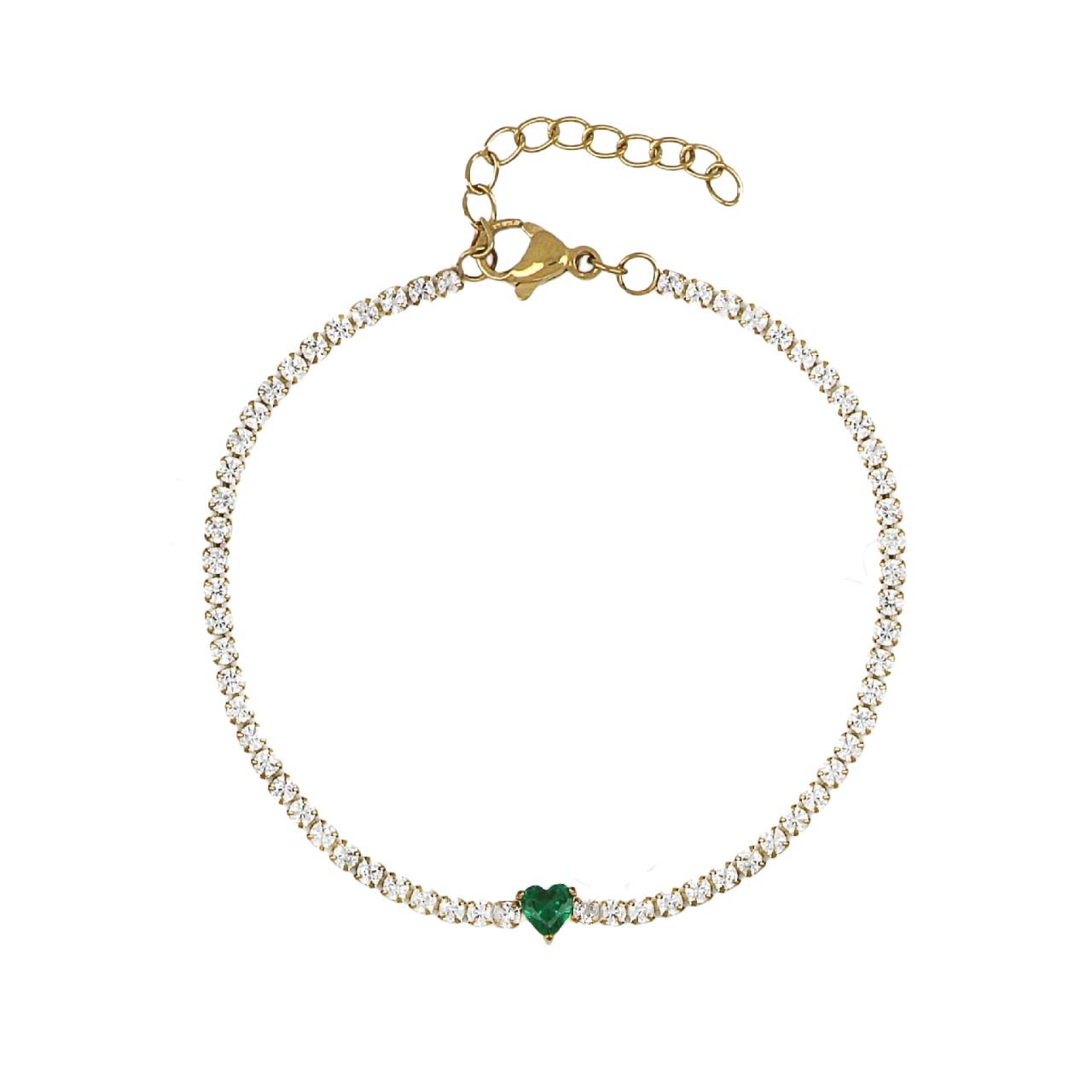 Βραχιόλι Ριβιέρα 2mm Από Ατσάλι Επιχρυσωμένο Με Καρδιά TU29822