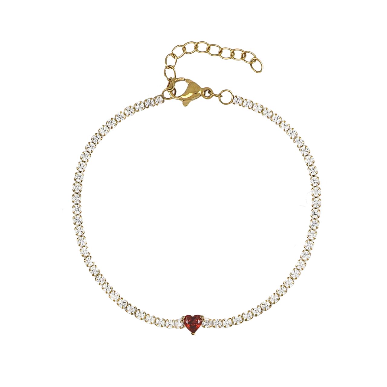 Βραχιόλι Ριβιέρα 2mm Από Ατσάλι Επιχρυσωμένο Με Καρδιά TU29824