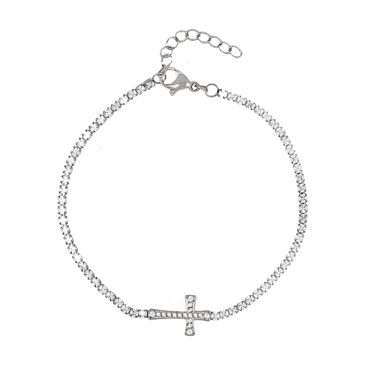 Βραχιόλι Ριβιέρα 2mm Από Ατσάλι Με Σταυρό TU29827
