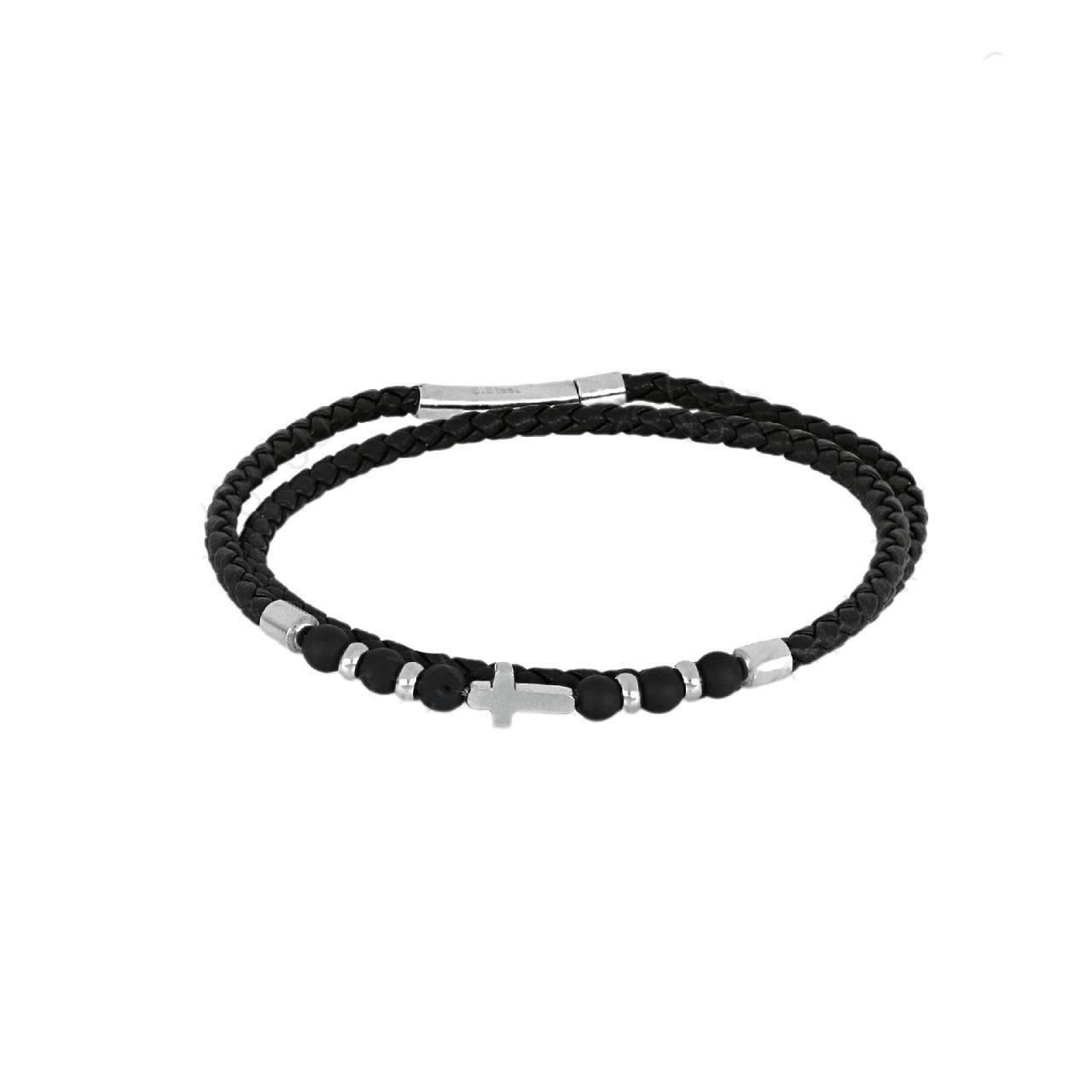 Βραχιόλι Από Δέρμα Και Ατσάλι Με Σταυρό TU29831