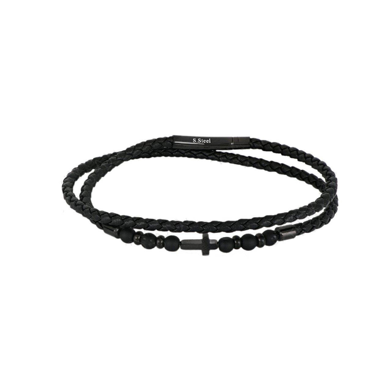 Βραχιόλι Από Δέρμα Και Ατσάλι Με Σταυρό TU29832