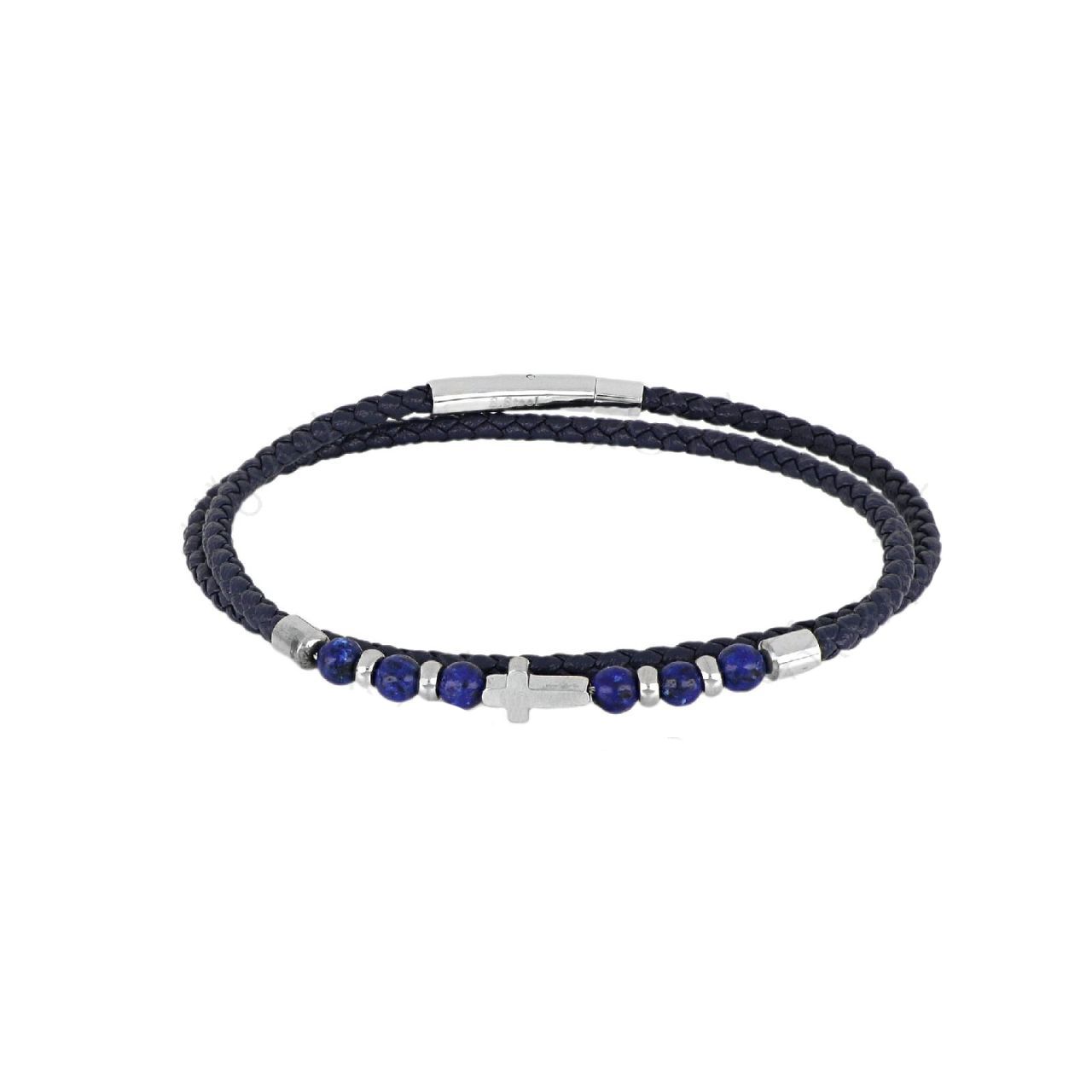 Βραχιόλι Από Δέρμα Και Ατσάλι Με Σταυρό TU29833